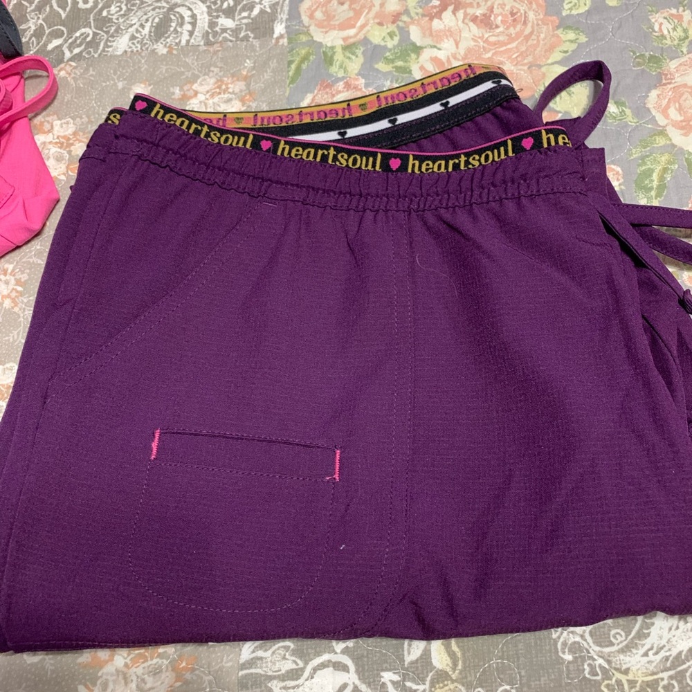 Heartsoul PETITE Low Rise Drawstring Scrub Pant Eggplant